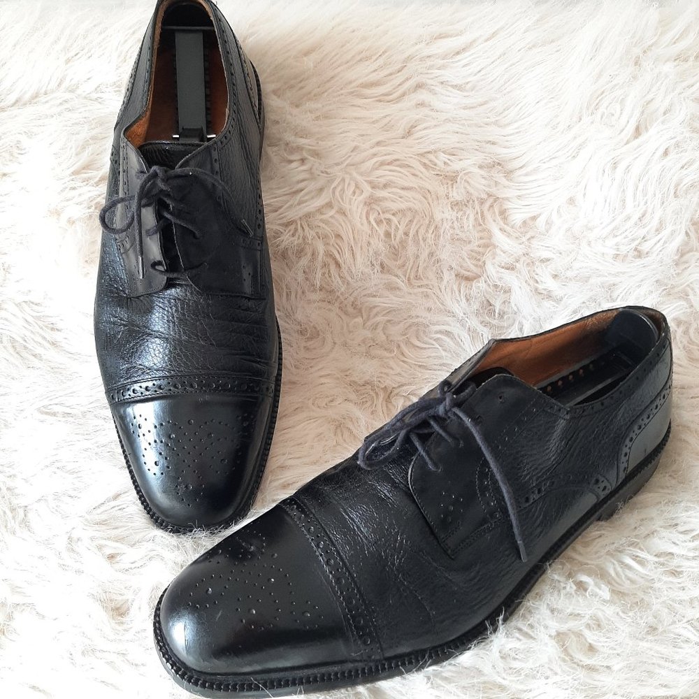 Johnston and Murphy Men's Black Leather Oxford Dress Shoes Siz 10.5M Made in Ita